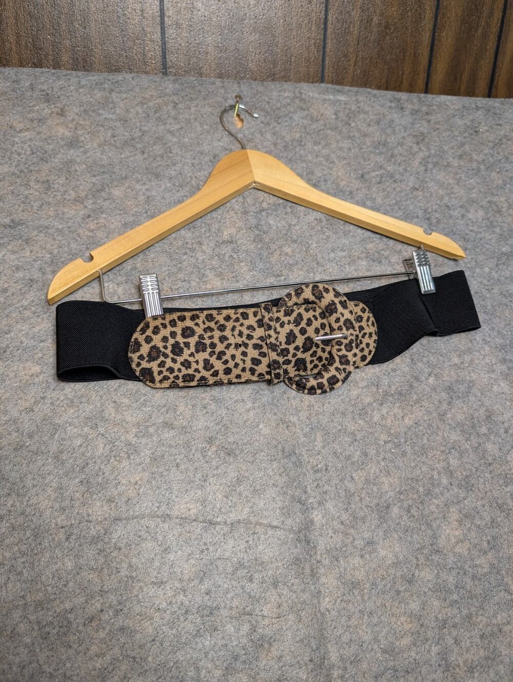 Tan Brown Leopard / Black Stretchy Elastic Wide Belt Womens Y2K